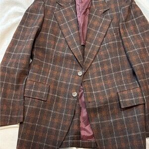 Vintage Men's Brown Windowpane Wool Blazer - Classic Checked  spot coat 40r